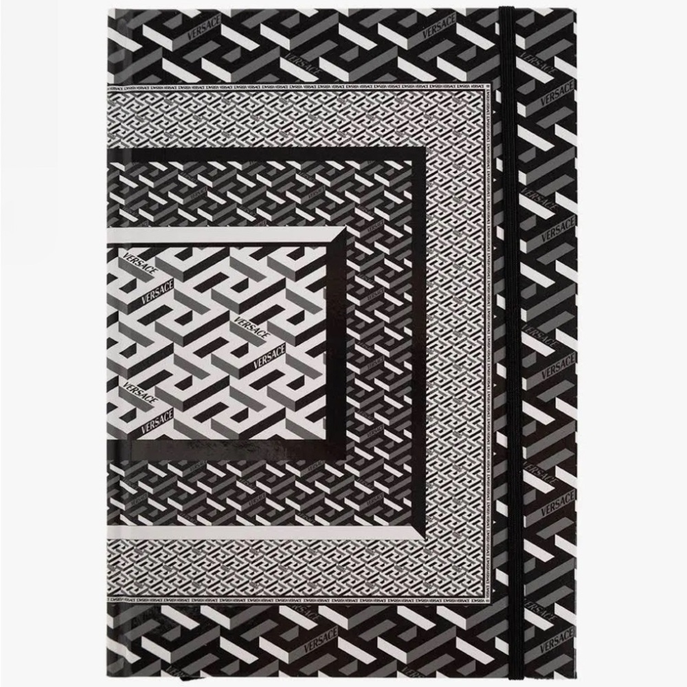 NEW VERSACE Signature Graphic Greca Print Black & White Notebook Table Decor - Picture 2 of 10